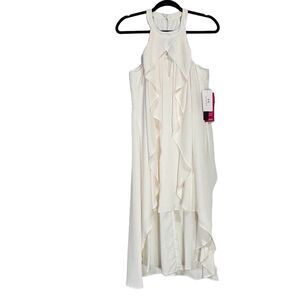 Halston Halter Dress Womens Size 2 Cream Ruffled Flowy Romantic High Low Hem NWT